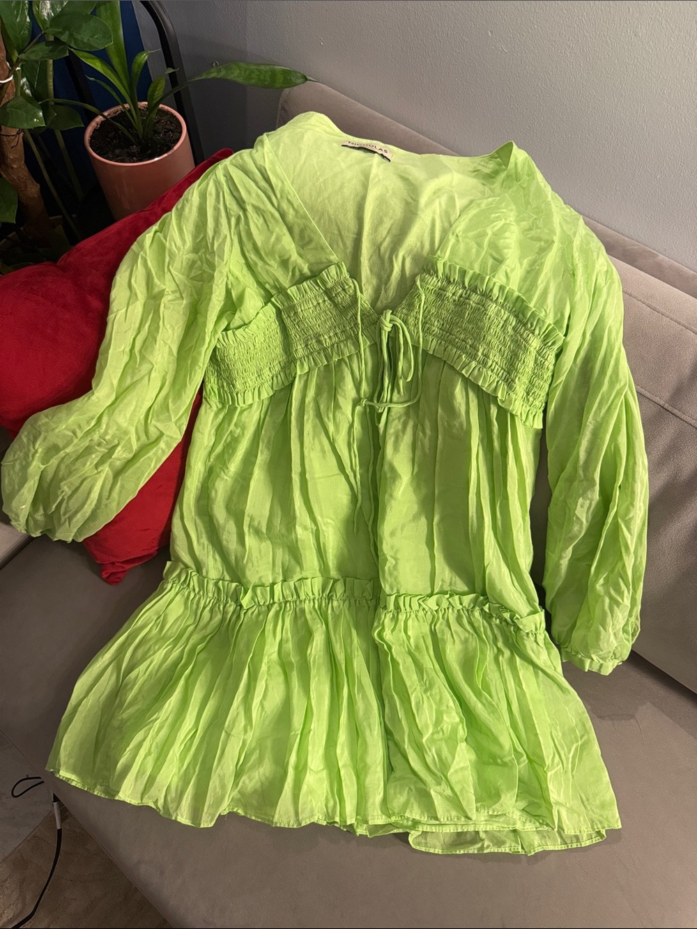 NICHOLAS Neon Lime Green Smocked Tunic